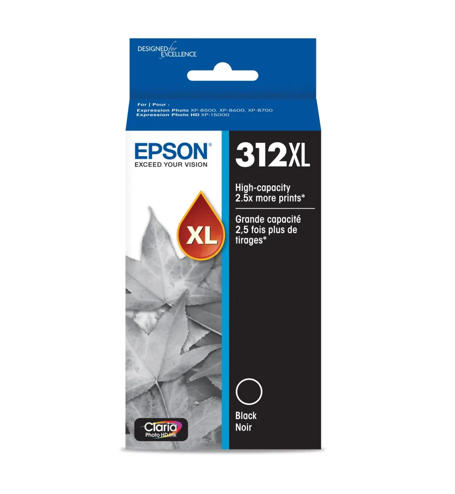 EPSON 312 Claria Photo HD Ink High Capacity Black Cartridge (T312XL120-S) Works with Expression Photo XP-8500, XP-8600, XP-8700, XP-15000