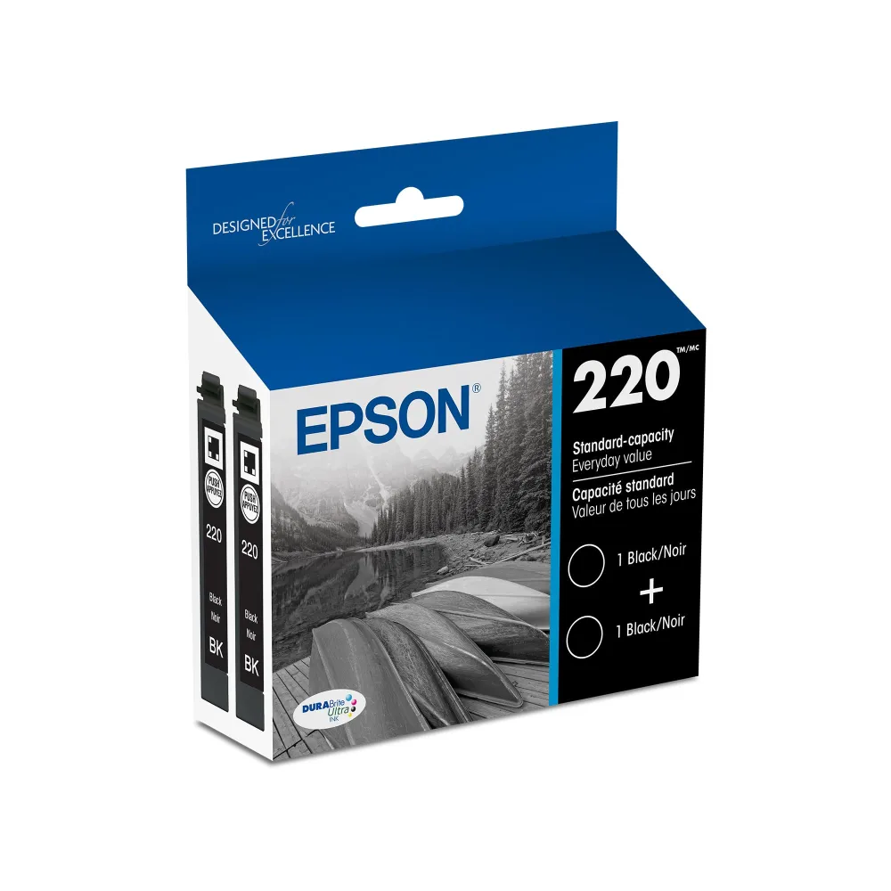 EPSON 220 DURABrite Ultra Ink Standard Capacity Black Dual Cartridge Pack (T220120-D2) Works with WorkForce WF-2630, WF-2650, WF-2660, WF-2750, WF-2760, Expression XP-320, XP-420, XP-424