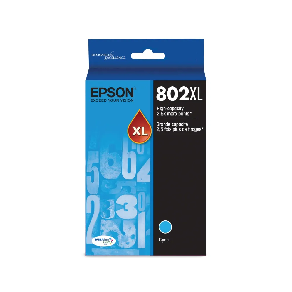 EPSON 802 DURABrite Ultra Ink High Capacity Cyan Cartridge (T802XL220-S) Works with WorkForce Pro WF-4720, WF-4730, WF-4734, WF-4740