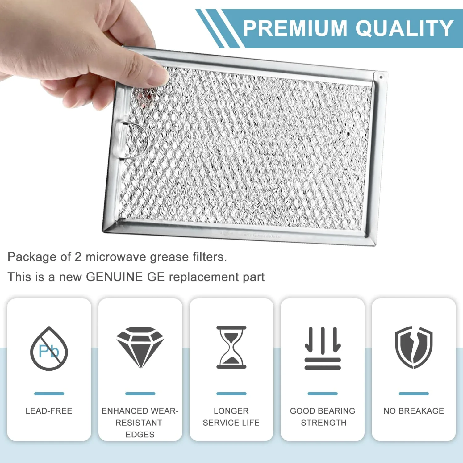 WB06X10309 Microwave Oven Grease Filter [Packed In Box] Compatible with GE WB06X10359 Microwave Filter Replacement Parts by AMI PARTS- 7-5/8 x 5 x 3/32 Inch 2 Packs