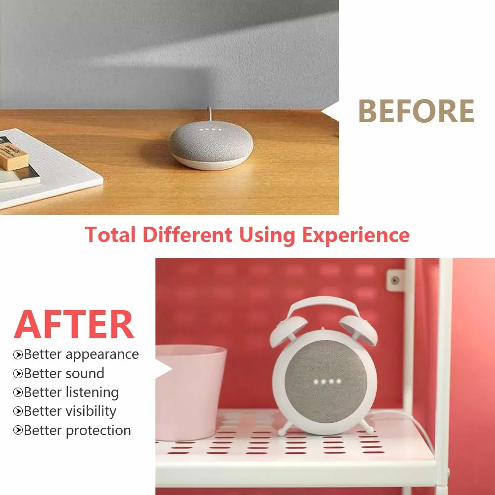 Google Home Mini Stand Holder, Retro Alarm Clock Stand Mount Base Protective Case Compatible with Google Home Mini and Nest Mini (White)