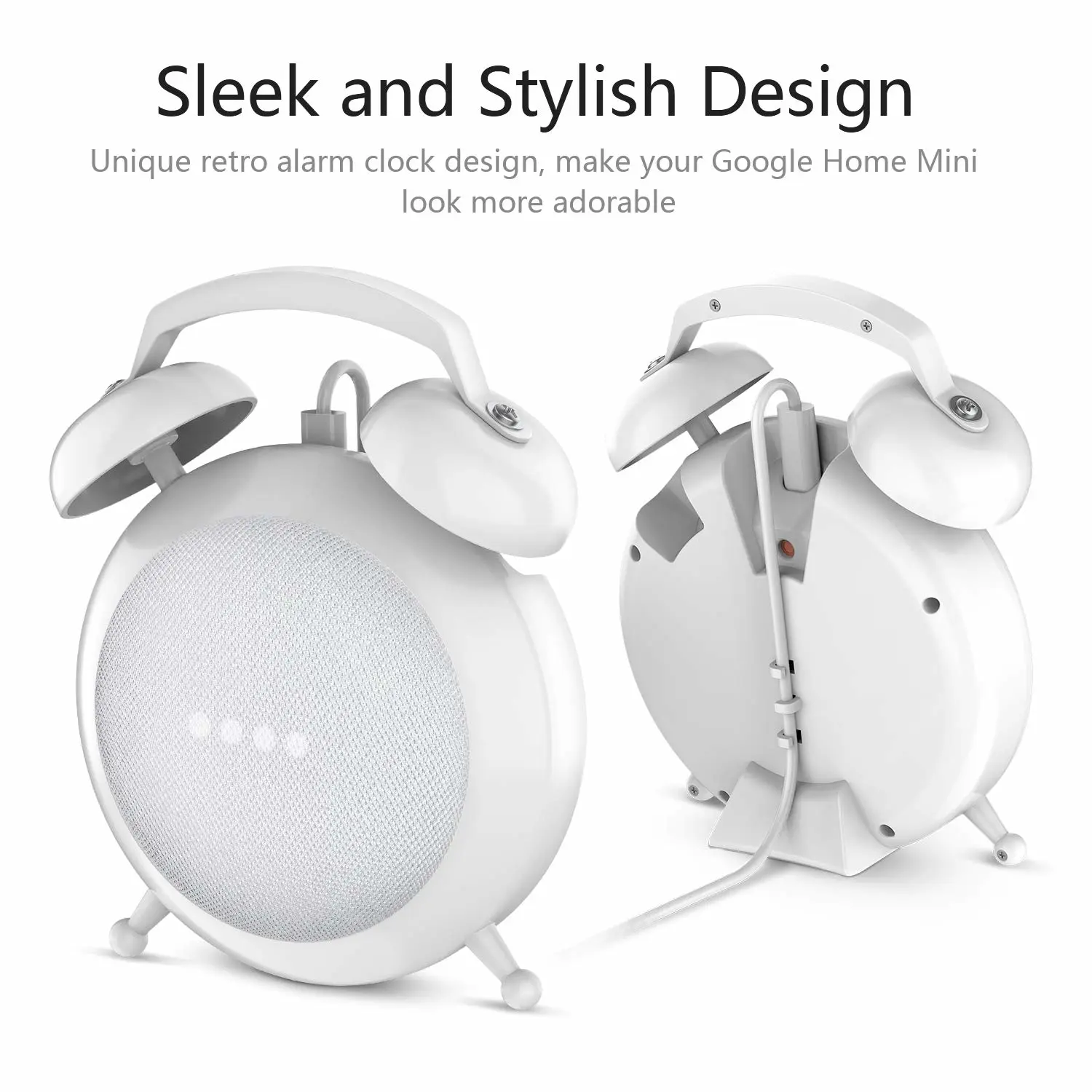 Google Home Mini Stand Holder, Retro Alarm Clock Stand Mount Base Protective Case Compatible with Google Home Mini and Nest Mini (White)