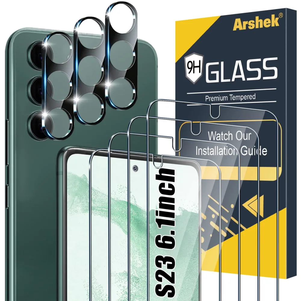 Arshek [4+3 Pack] for Samsung Galaxy S23 Glass Screen Protector, 9H Tempered Glass, Ultrasonic Fingerprint Compatible, HD Clear Case Friendly for Samsung S23 Screen Protector 5G