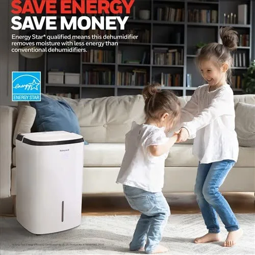 Honeywell 50 Pint Energy Star Dehumidifier with Pump for Basements & Large Rooms Up To 3,500 Sq. Ft. with Mirage Display, Washable Filter to Remove Odor and Filter Change Alert