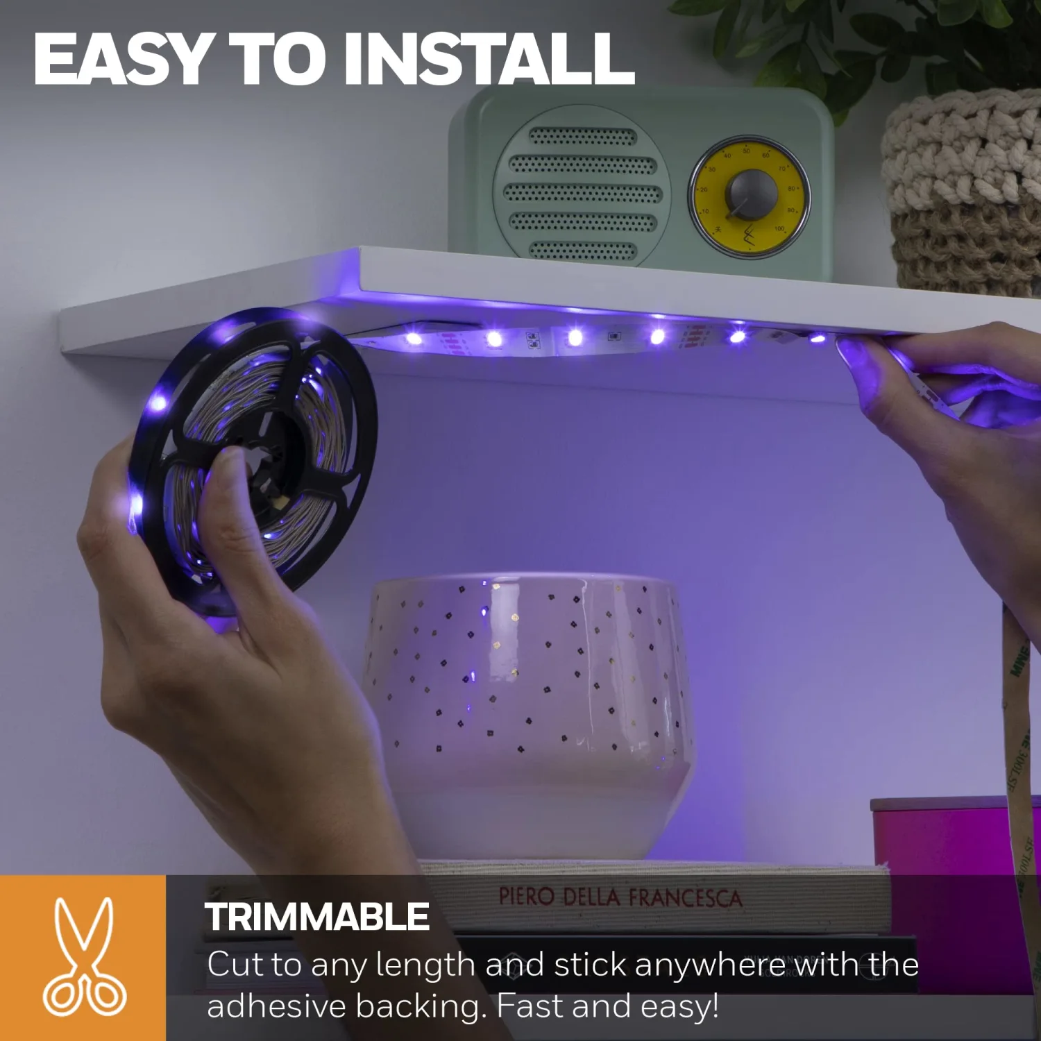 Honeywell 16.4ft Indoor LED Strip Light - Color Changing RGB, Motion Activated with Remote Control - for Bedroom, Kitchen, Dorm, Game Room, Cabinets, Etc - Wall Plug 12 Volt No Battery