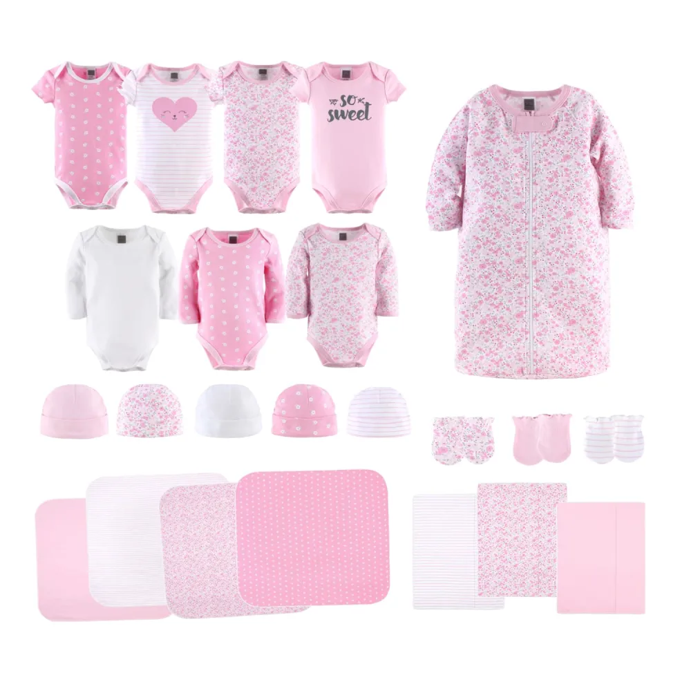 The Peanutshell Baby Layette Gift Set for Girls - 23 Piece New Born Girl Gift Set, Baby Clothes & Newborn Essentials Must Haves - Newborn Clothes 0-3 Months - Floral