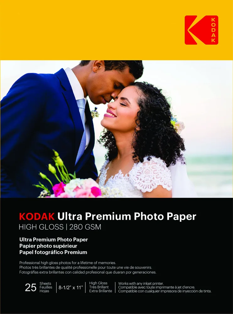 KODAK Ultra Premium Photo Paper Gloss 8.5"x11", 25 count, 74lb-280g/m2 weight, 10 mil thickness (41154 - 8366353)