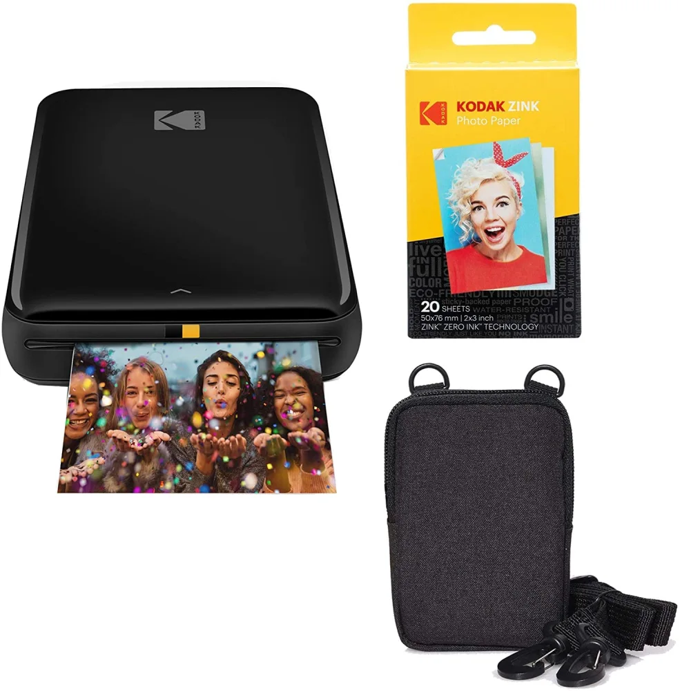 KODAK Step Wireless Mobile Photo Mini Color Printer (Black) Go Bundle