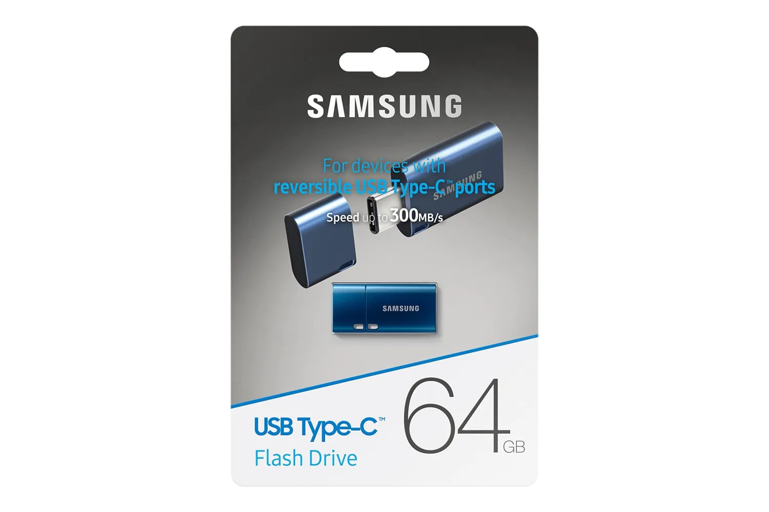 SAMSUNG Type-C™ USB Flash Drive, 64GB, Transfers 4GB Files in 15 Secs w/Up to 300MB/s 3.13 Read Speeds, Compatible w/USB 3.0/2.0, Waterproof, 2022, Blue, MUF-64DA/AM