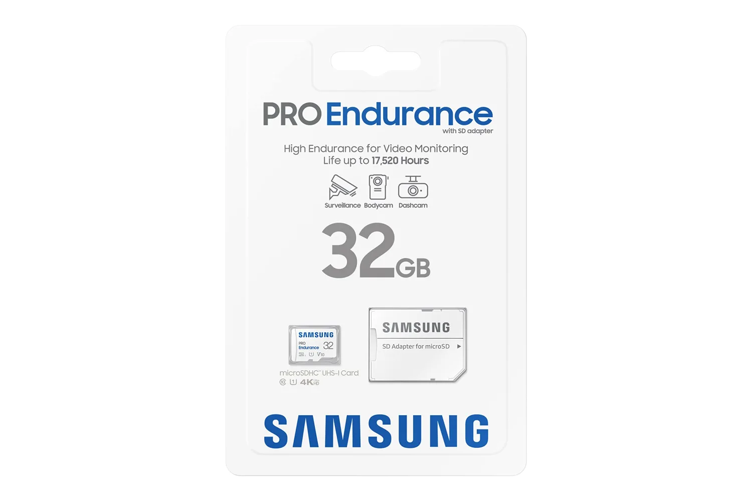 SAMSUNG PRO Endurance 32GB MicroSDXC Memory Card with Adapter for Dash Cam, Body Cam, and Security Camera – Class 10, U1, V10 (MB-MJ32KA/AM)