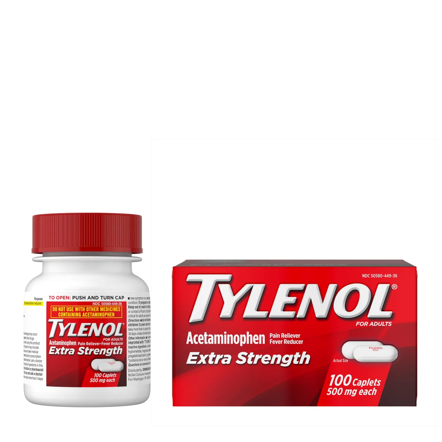 Tylenol Extra Strength Caplets with 500 mg Acetaminophen, Pain Reliever & Fever Reducer, 100 ct