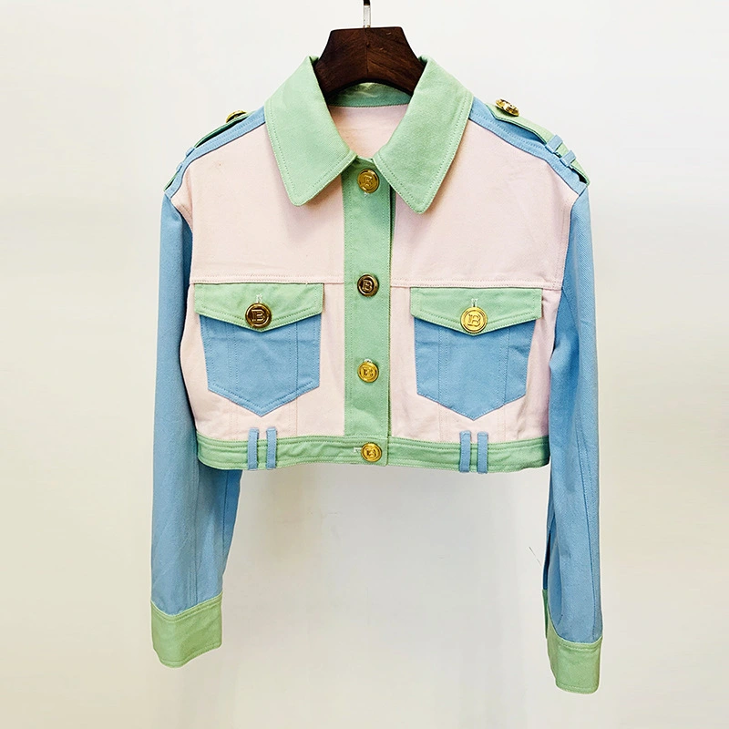 Fashion Makaron Color Matching Short Denim Jacket