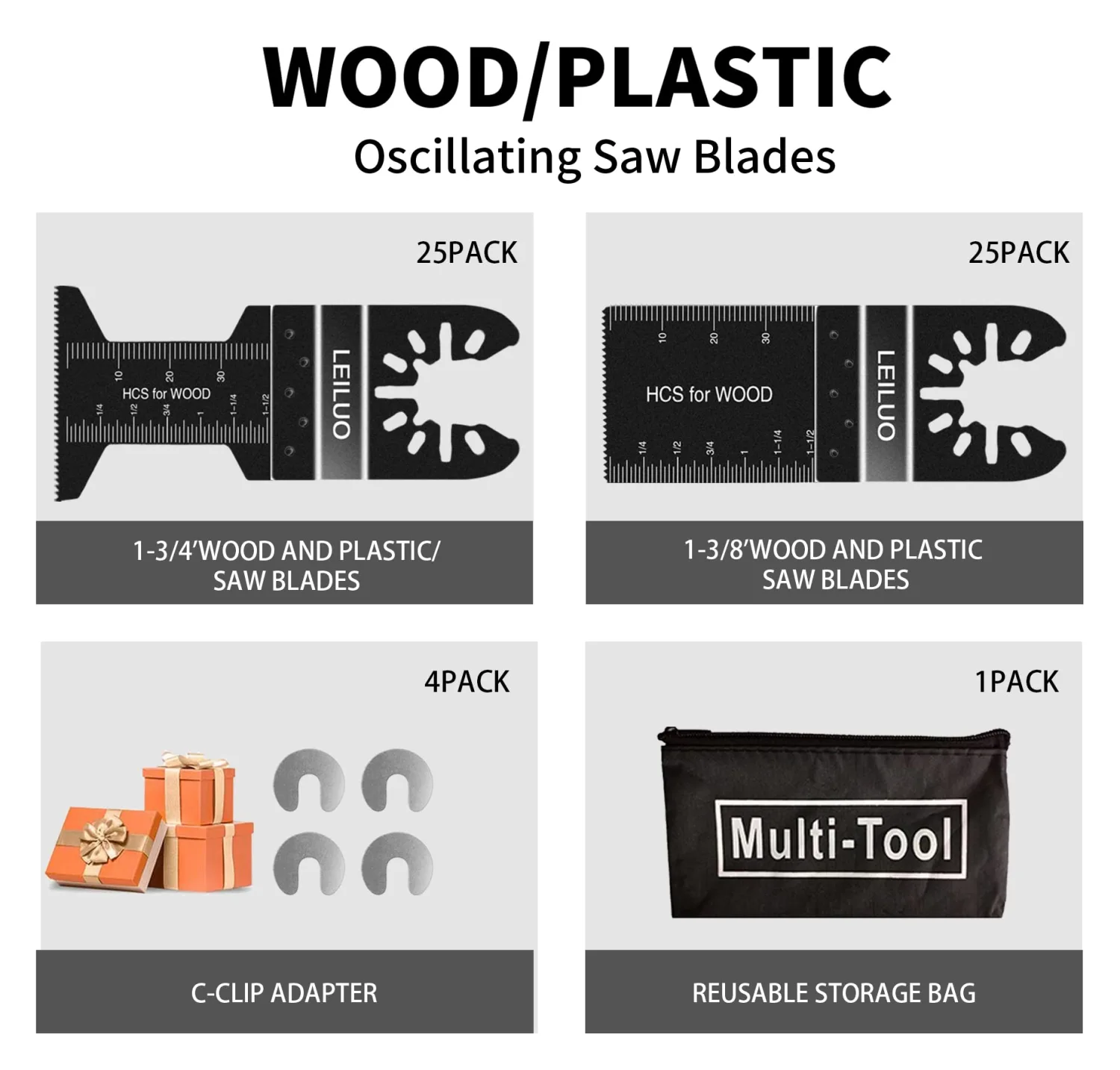 Oscillating Tool Blades LEILUO 50 Pack Wood Multitool Blades Fit DeWalt Bosch Milwaukee Craftsman Rockwell Fein Porter-Cable Chicago Ridgid Makita Ryobi