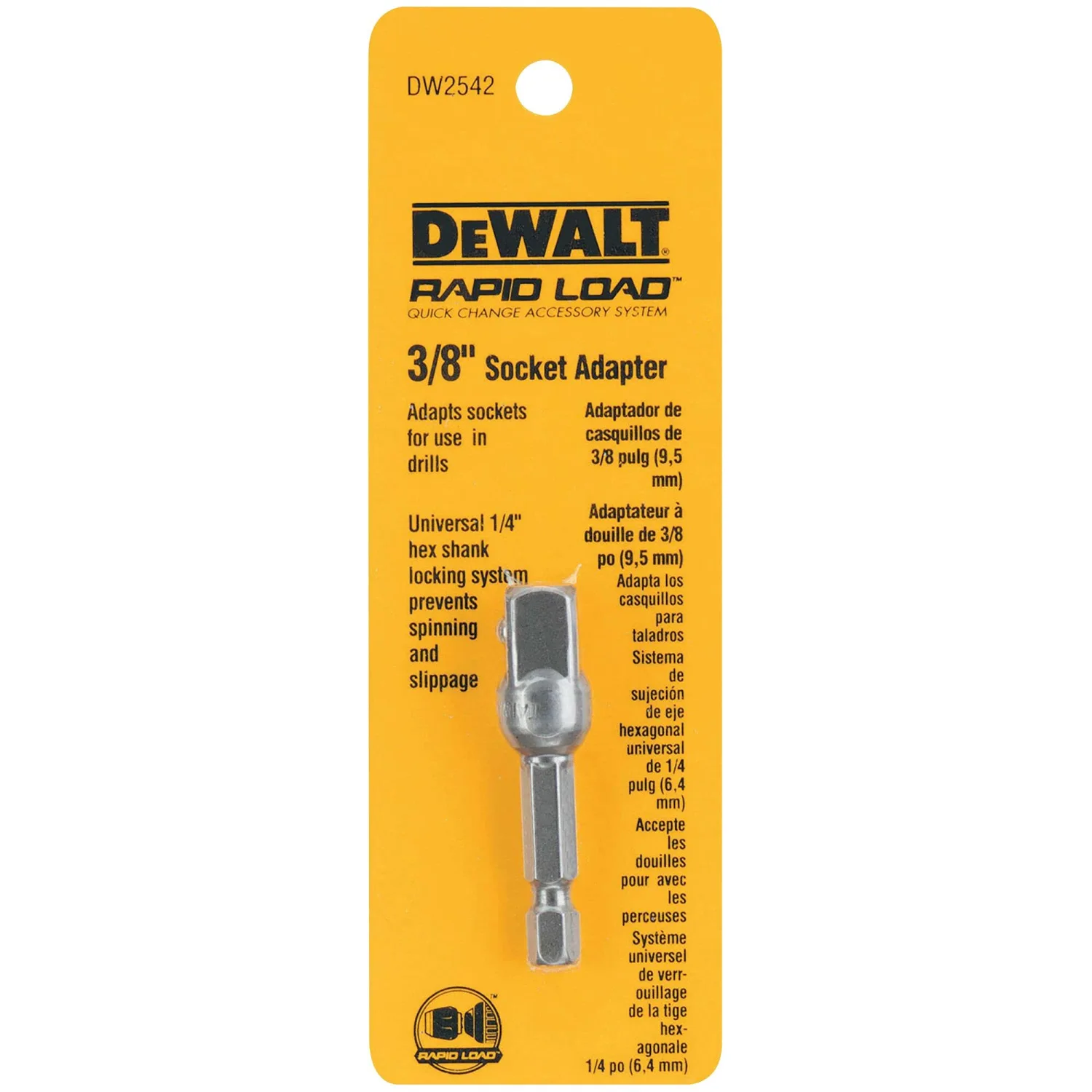 DEWALT DW2542 1/4-Inch Hex Drive to 3/8-Inch Socket Adapter , Silver