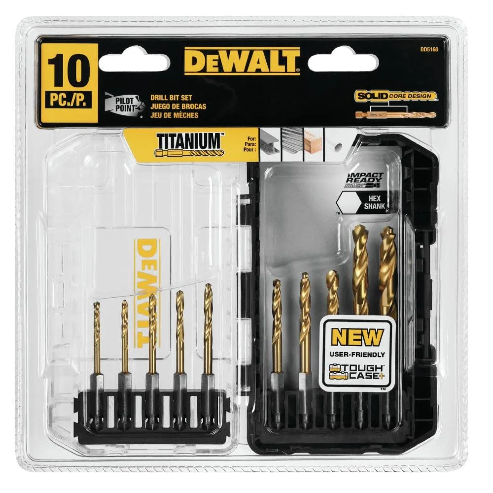 DEWALT Titanium Nitride Coated Drill Bit Set, 10-Piece Impact Ready (DD5160)