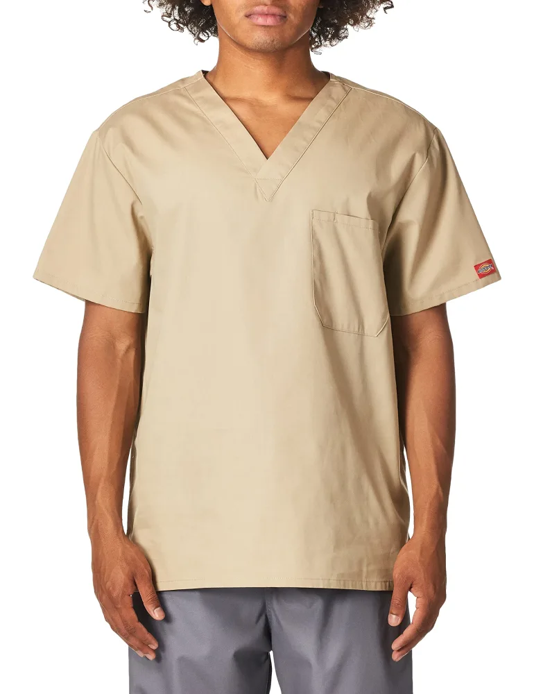 Dickies EDS Signature Scrubs for Women and Scrubs for Men, Unisex One Pocket V-Neck Top in Soft Brushed Poplin 83706