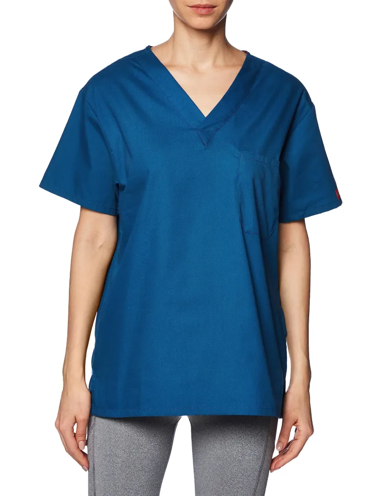 Dickies EDS Signature Scrubs for Women and Scrubs for Men, Unisex One Pocket V-Neck Top in Soft Brushed Poplin 83706