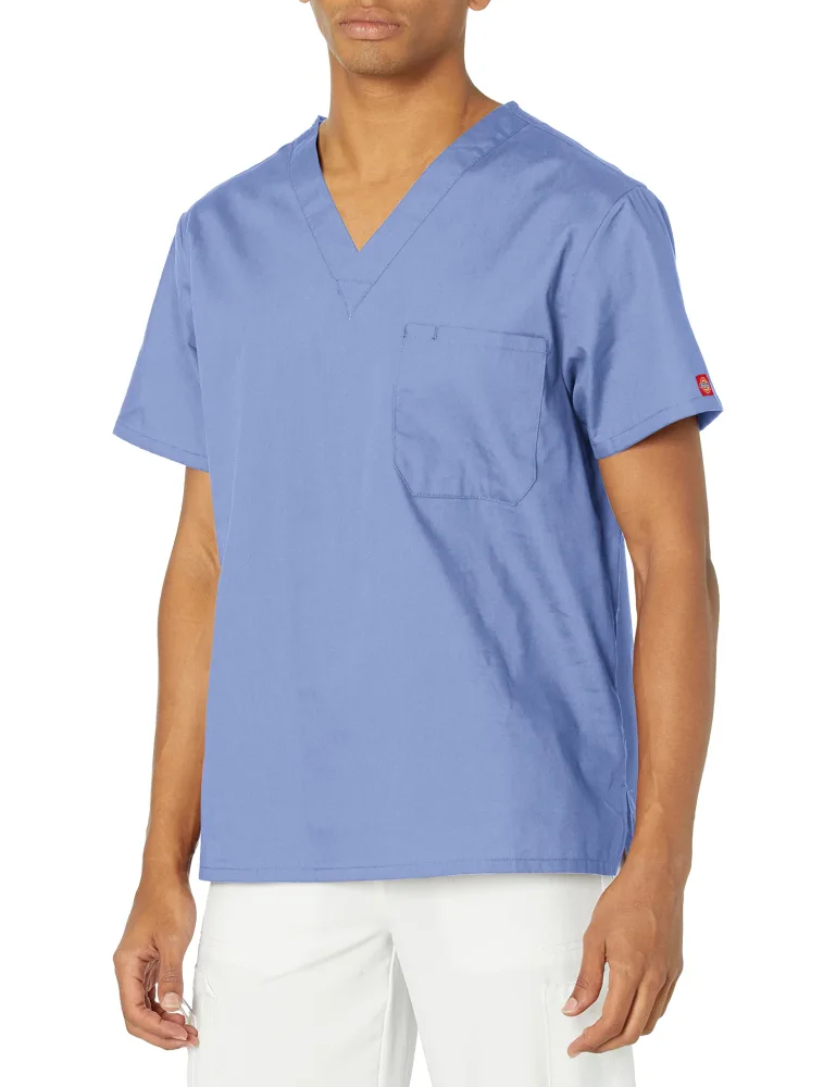 Dickies EDS Signature Scrubs for Women and Scrubs for Men, Unisex One Pocket V-Neck Top in Soft Brushed Poplin 83706