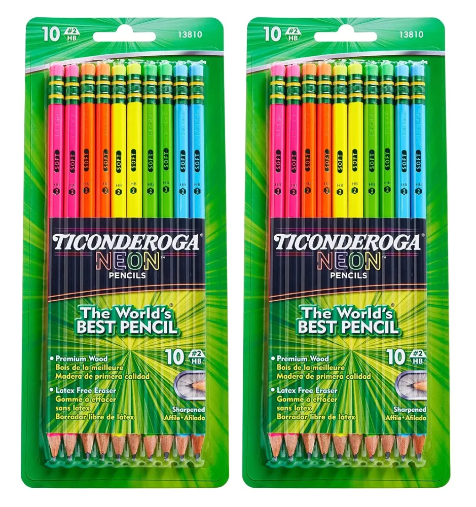 Dixon Ticonderoga No.2 Pencils, Assorted Neon, 10-Pack (2-Pack)