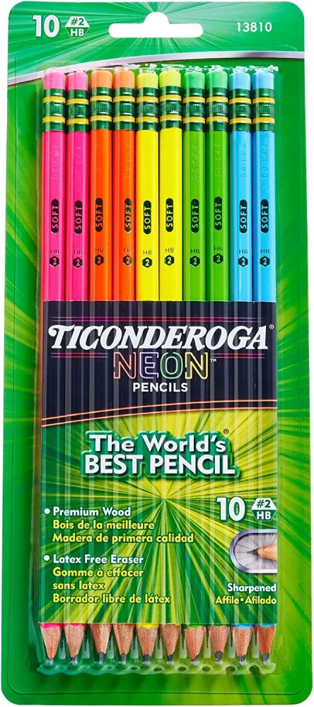 Dixon Ticonderoga No.2 Pencils, Assorted Neon, 10-Pack (4-Pack)