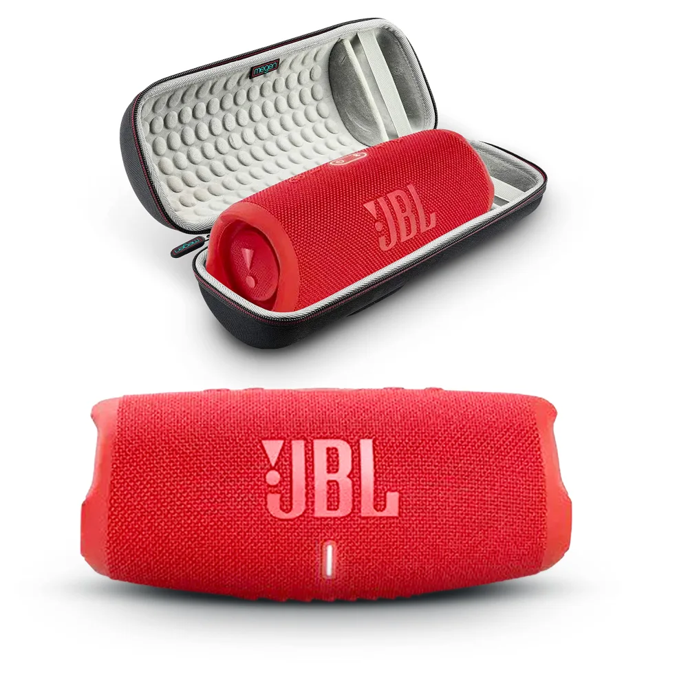 JBL Charge 5- Portable Bluetooth Speaker with Megen Hardshell Travel Case with IP67 Waterproof and USB Charge Out (Red)