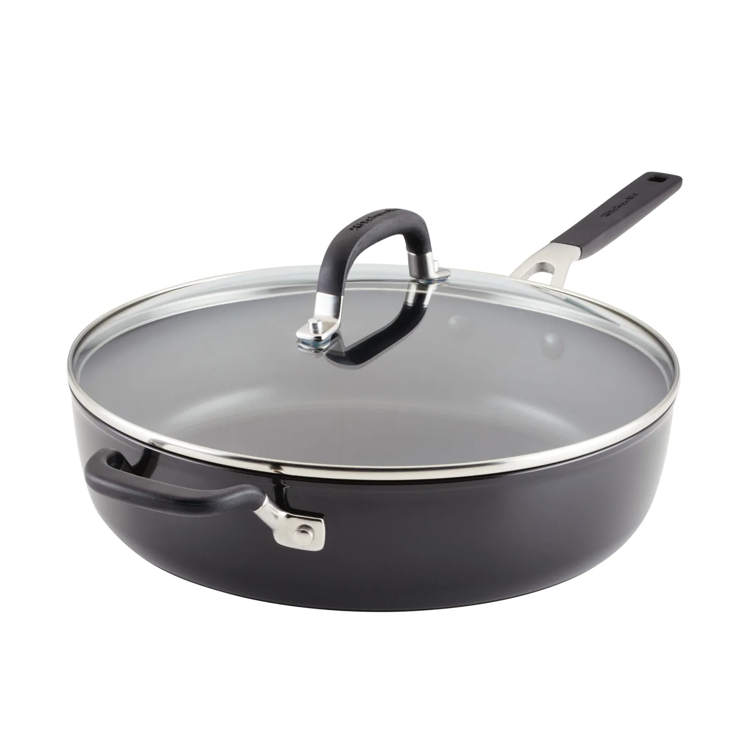 KitchenAid Hard Anodized Nonstick Saute Pan with Lid and Helper Handle, 5 Quart, Onyx Black