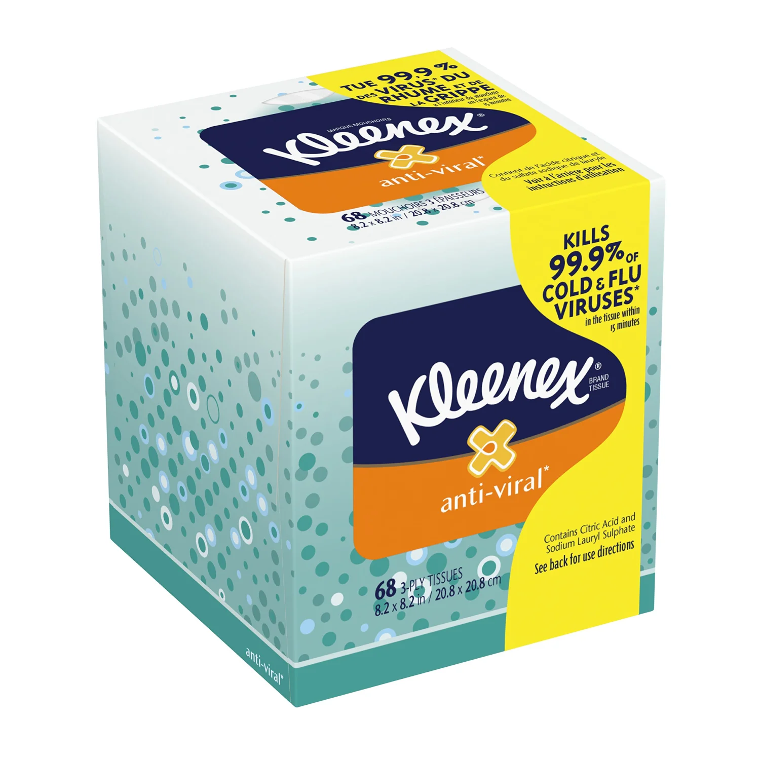 Kleenex Anti-Viral Facial Tissues, Cube Box, 68 Tissues per Cube Box, 1 Pack