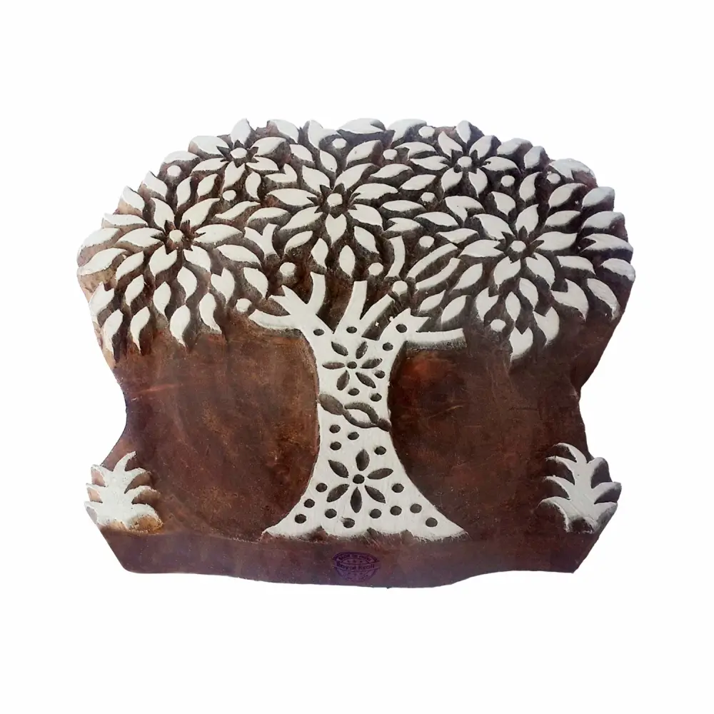 Textile Printing Block Large Floral Tree Pattern Big Wooden Stamp