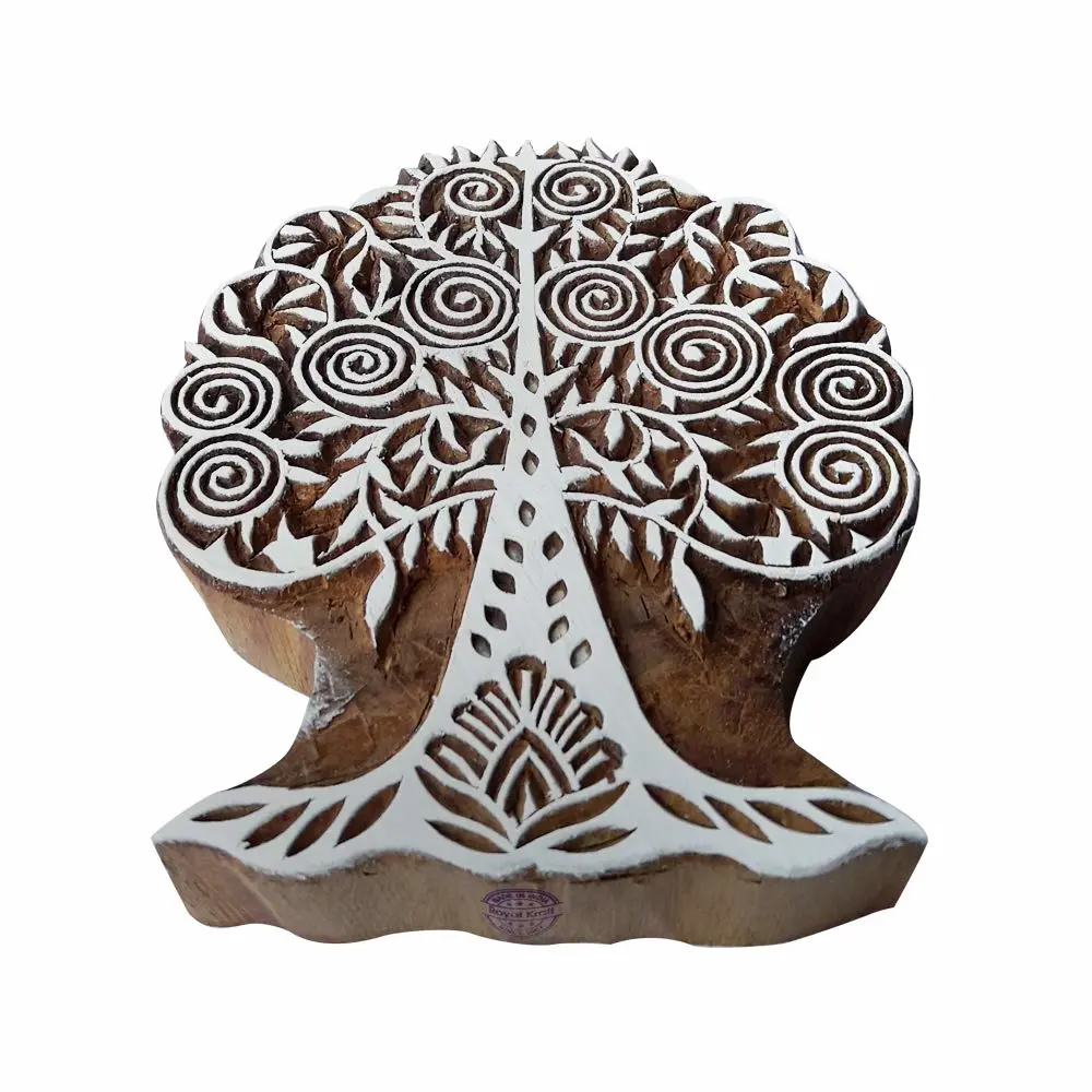 Textile Print Stamp Large Modern Art Tree Shape Big Wooden Block