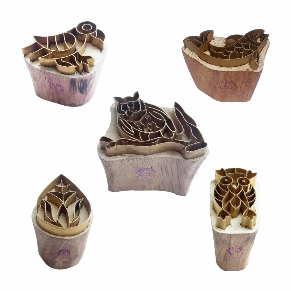 Royal Kraft Animal Brass Wooden Printing Stamps (Set of 5) - DIY Clay, Pottery Blocks BHtag0026