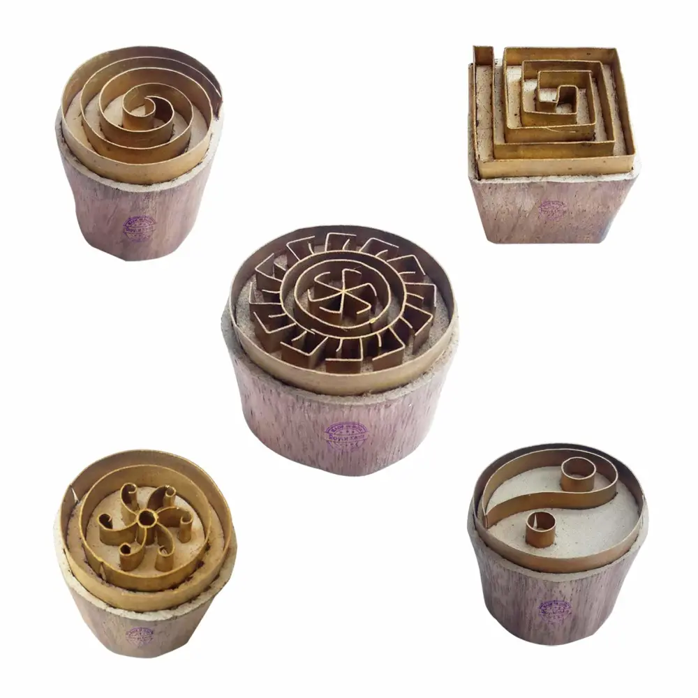 Royal Kraft Round Brass Wooden Printing Stamps (Set of 5) - DIY Clay, Pottery Blocks BHtag0037