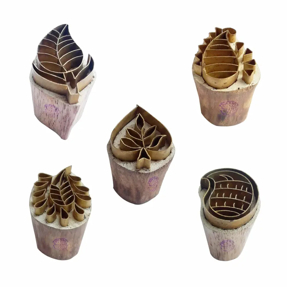 Royal Kraft Paisley Brass Wooden Printing Stamps (Set of 5) - DIY Clay, Pottery Blocks BHtag0011