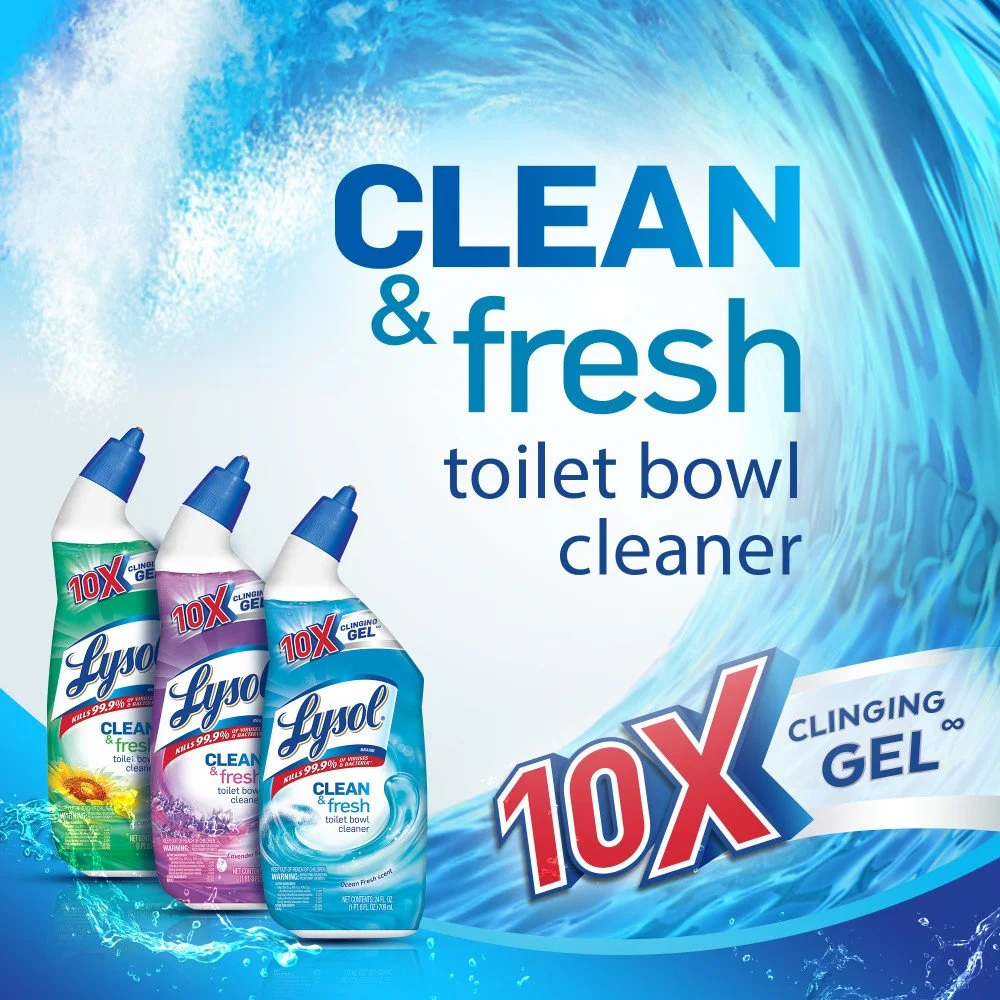 Lysol Clean & Fresh Toilet Bowl Cleaner, Ocean Fresh, 24 oz (Pack of 4)