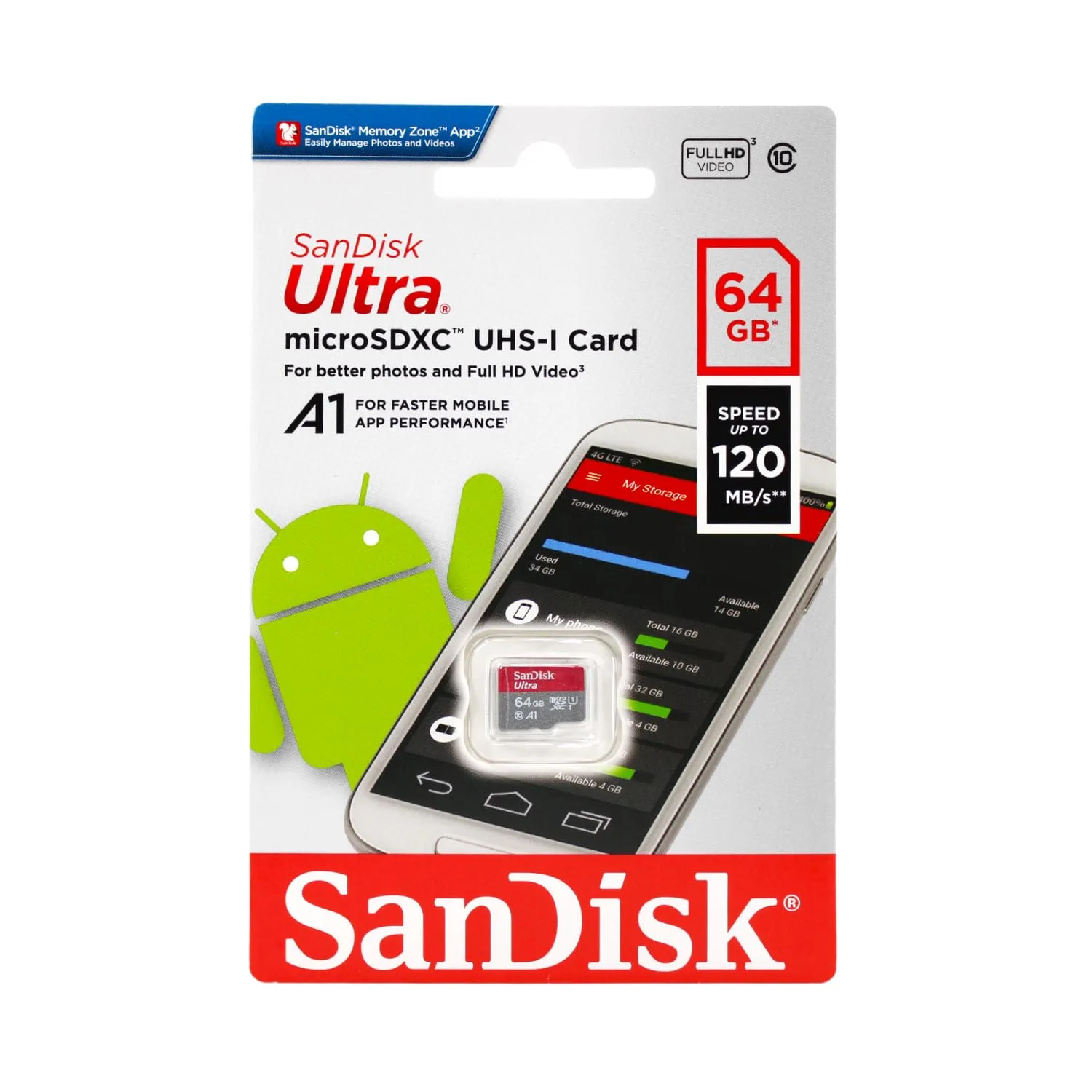 SanDisk Ultra microSD UHS-I Card 64GB, 120MB/s R