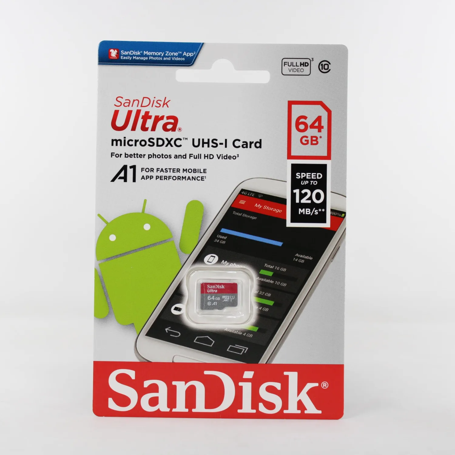 SanDisk Ultra microSD UHS-I Card 64GB, 120MB/s R