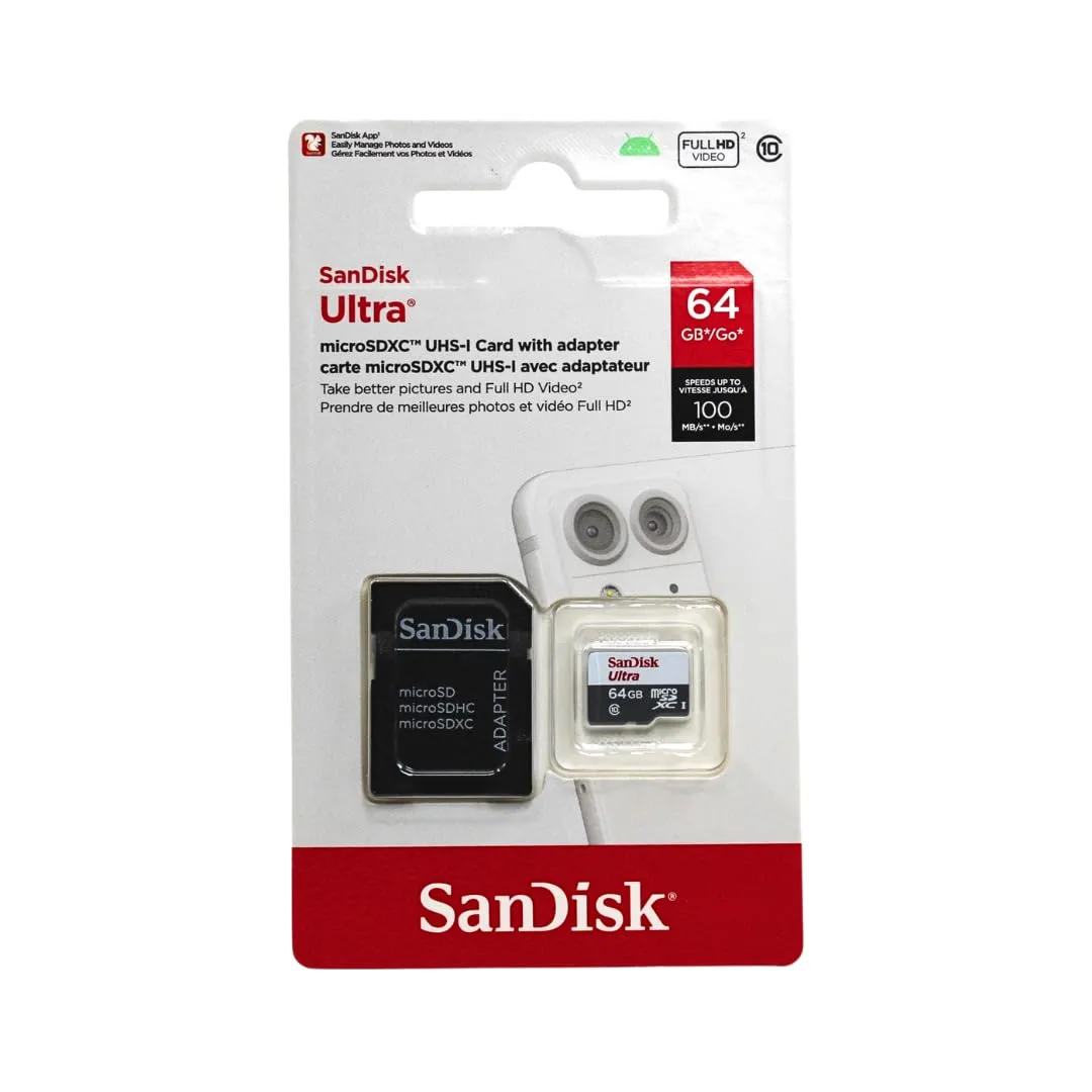SanDisk Ultra 64GB UHS-I/Class 10 Micro SDXC Memory Card With Adapter- SDSDQUAN-064G-G4A [Old Version]