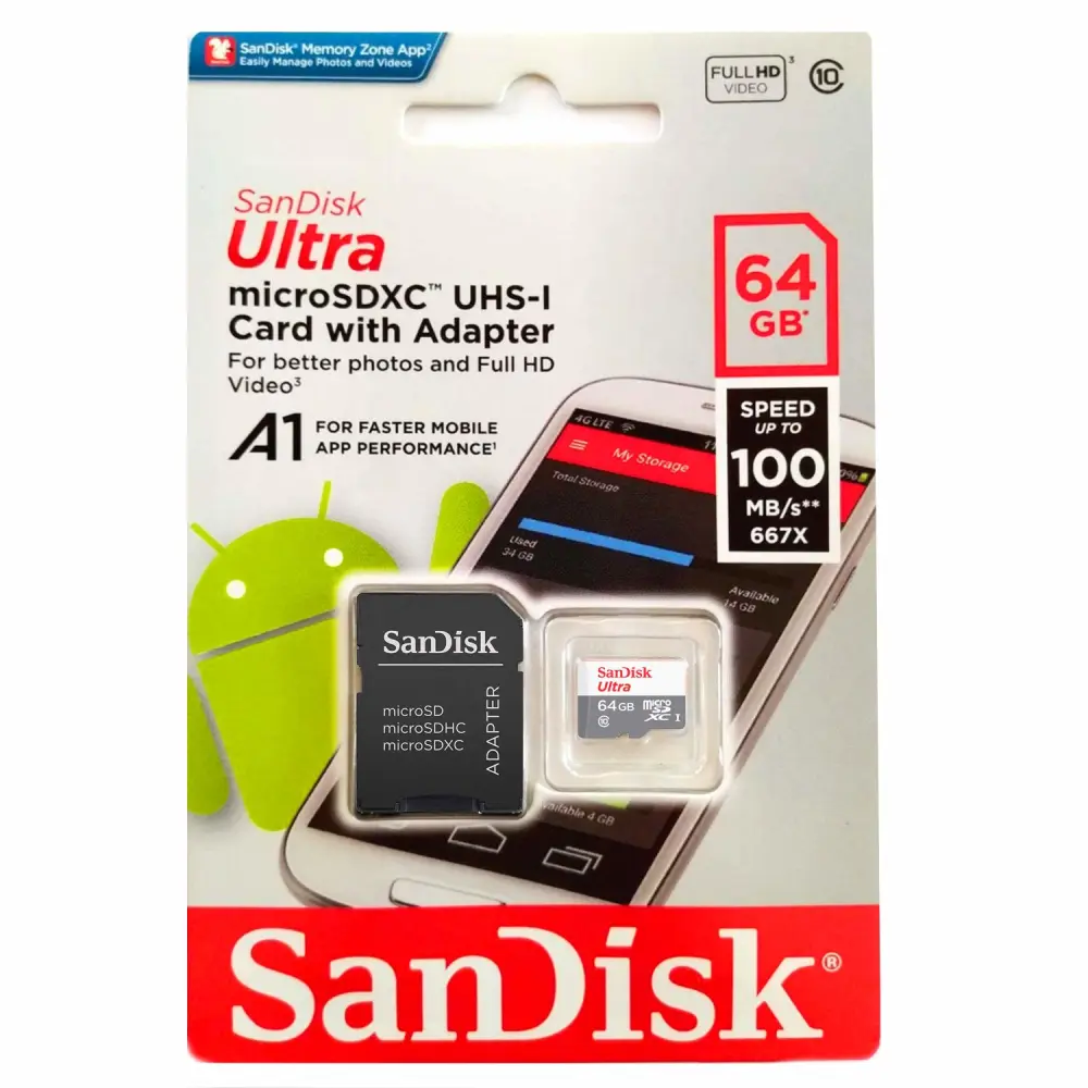 SanDisk Ultra 64GB UHS-I/Class 10 Micro SDXC Memory Card With Adapter- SDSDQUAN-064G-G4A [Old Version]