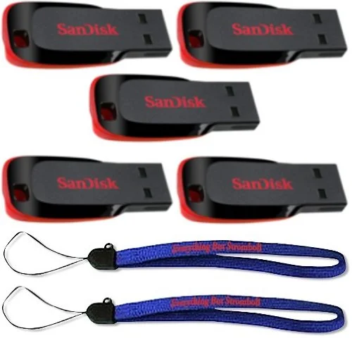 SanDisk Cruzer Blade 8GB (5 pack) USB 2.0 Flash Drive Jump Drive Pen Drive SDCZ50 - Five Pack w/ (2) Everything But Stromboli (TM) Lanyard