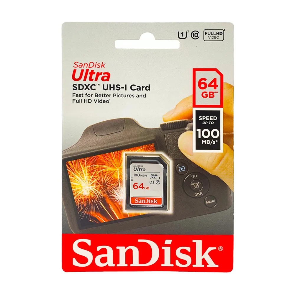 SanDisk 64GB Ultra SDXC UHS-I Memory Card - 100MB/s, C10, U1, Full HD, SD Card - SDSDUNR-064G-GN6IN