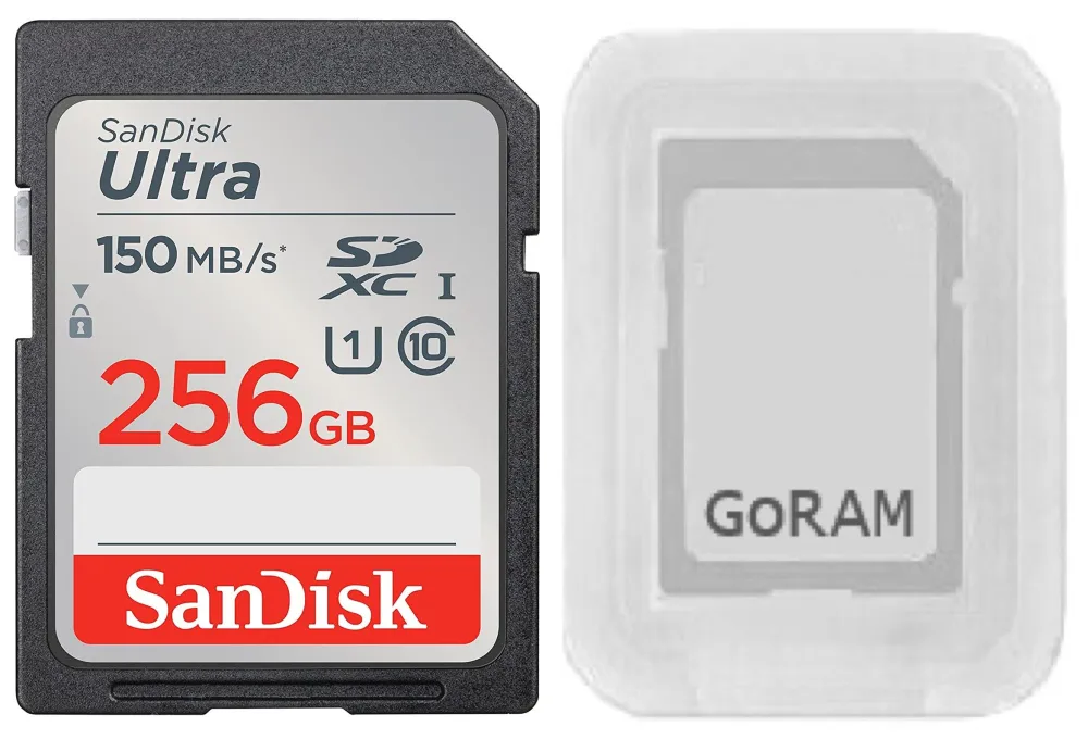 SanDisk 256GB Ultra SDXC UHS-I Class 10 Memory Card 150MB/s U1, Full HD, SD Camera Card SDSDUNC-256G (1 Pack) Bundle with (1) GoRAM Plastic Case