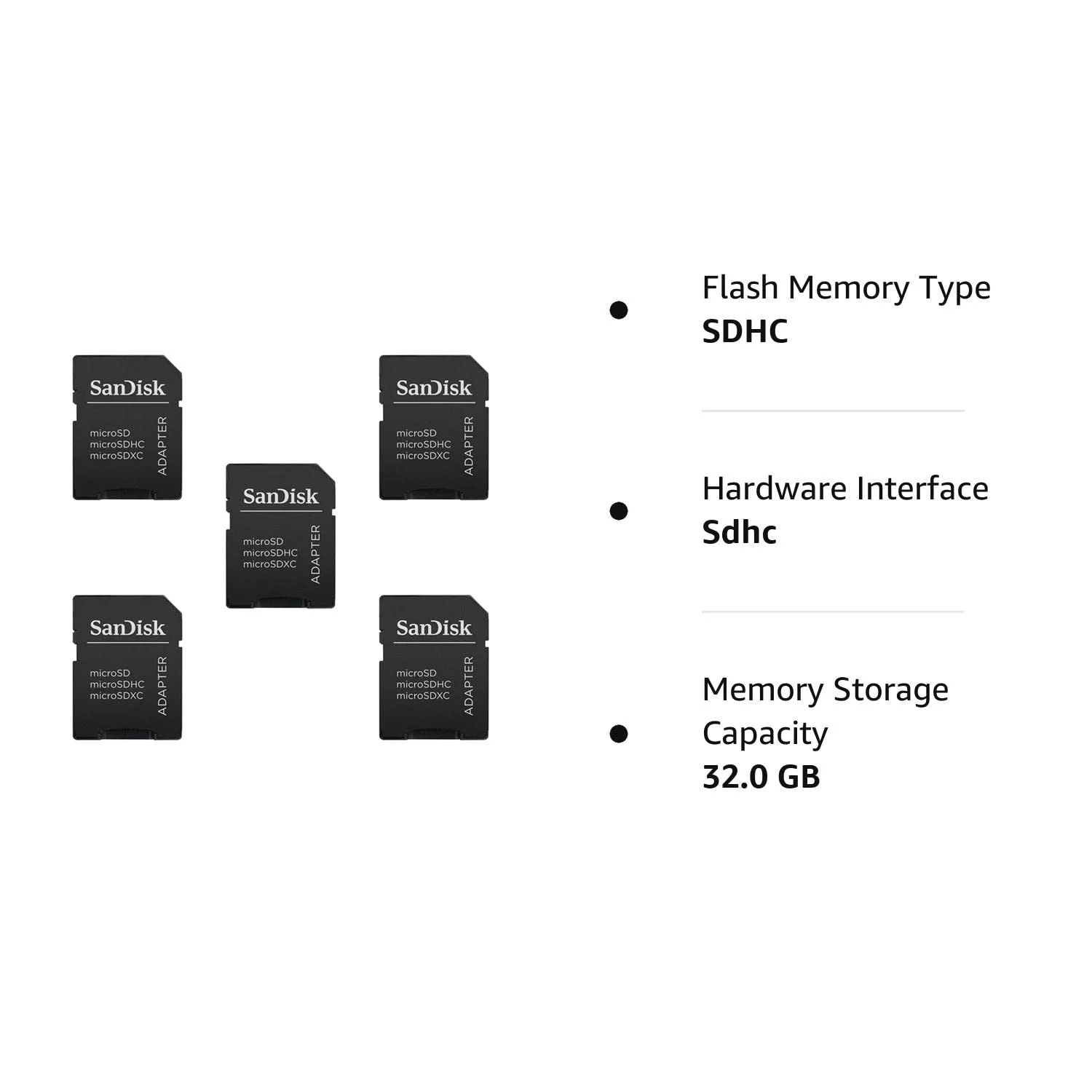 5 Pack -Sandisk MicroSD MicroSDHC to SD SDHC Adapter. Works with Memory Cards up to 32GB Capacity (Bulk Packaged).