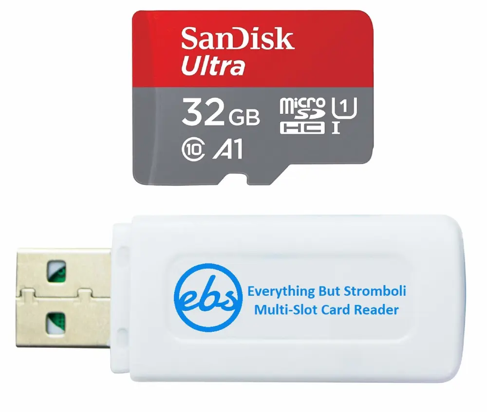 SanDisk Ultra 32GB Micro SD Memory Card Works with Wyze Cam v3 Pro, Wyze Cam Outdoor v2 Smart Camera (SDSQUA4-032G-GN6MN) Bundle with (1) Everything But Stromboli MicroSDHC & SD Card Reader