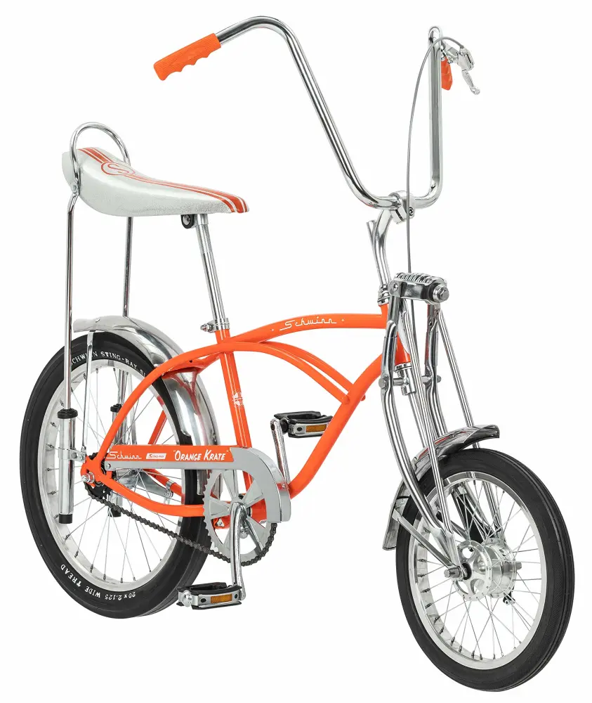 Schwinn Classic Krate Kids Bike for Boys Girls Age 6+ Years Old, 13-Inch Frame, Iconic Sting-Ray Frame & Springer Fork, Vintage High-Rise Ape Handlebar, Banana Seat, 16" Front Wheel and 20" Rear Wheel