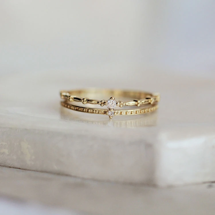 Sterling Silver Gilded Double Ring Female
