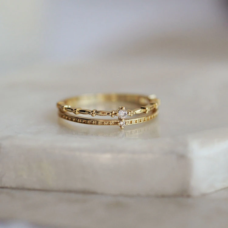 Sterling Silver Gilded Double Ring Female