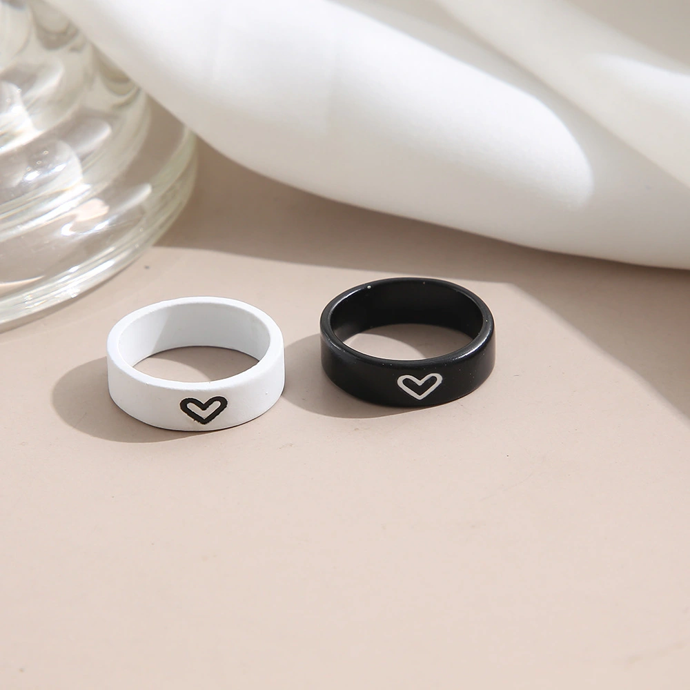 New Fashion Black And White Love Couple Ring