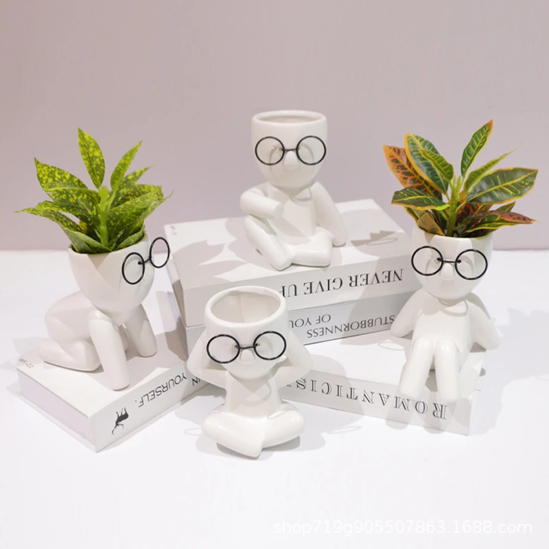 Anthropomorphic Ceramic Flower Pot Glasses Doudou