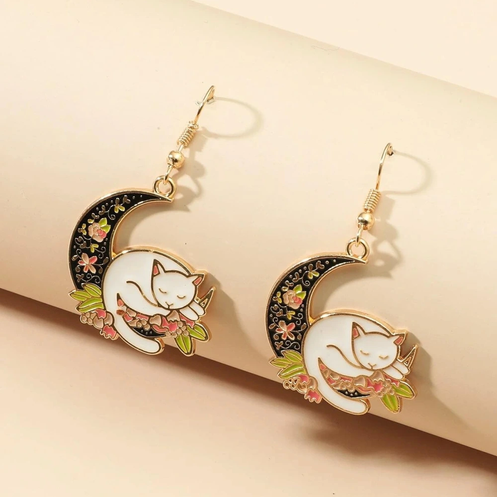 Fashion Temperament Black Moon Hug Cat Earrings