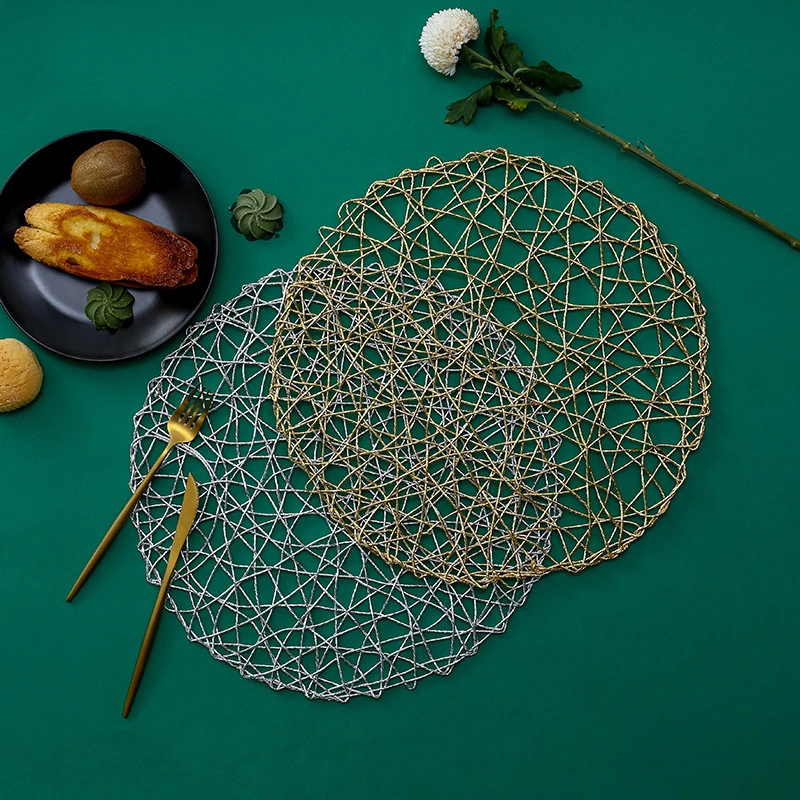 PVC Gold Paper Mess Straw Woven Round Art Mat