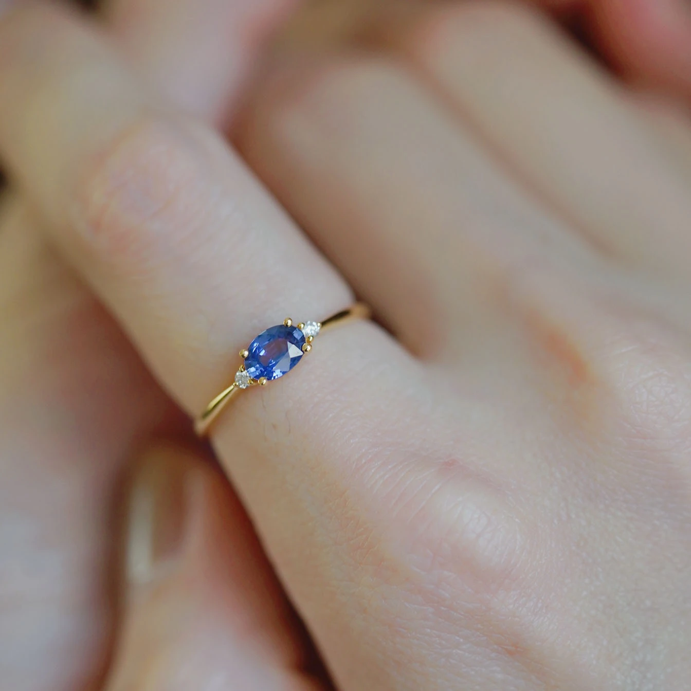 Sterling Silver Gold-plated Blue Diamond Ring Female